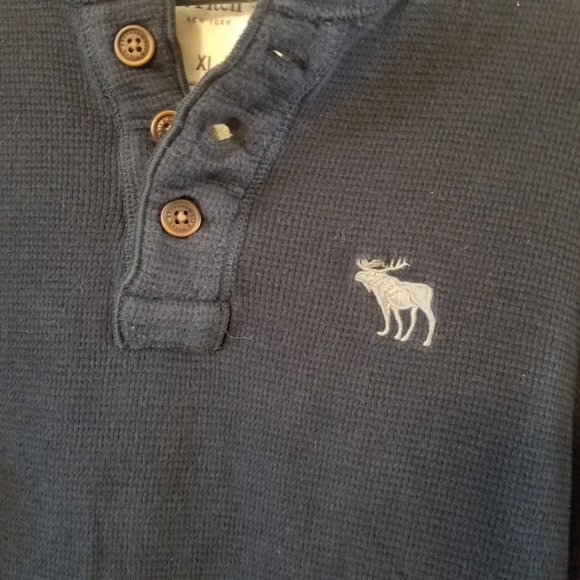 Abercrombie & Fitch Navy Blue Waffle Weave Henley Long Sleeve Shirt XL - Picture 3 of 8